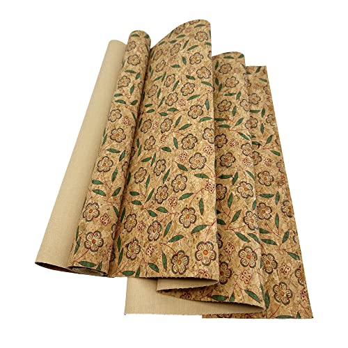 Image of SorenCut Cork Fabric Roll 12 x 52 Inch - Blue Flower Print Cork Leather Fabric for Earrings, Bow Making, Bags, Wallets & DIY Sewing Projects - Vegan Leather Alternative Craft Sheet