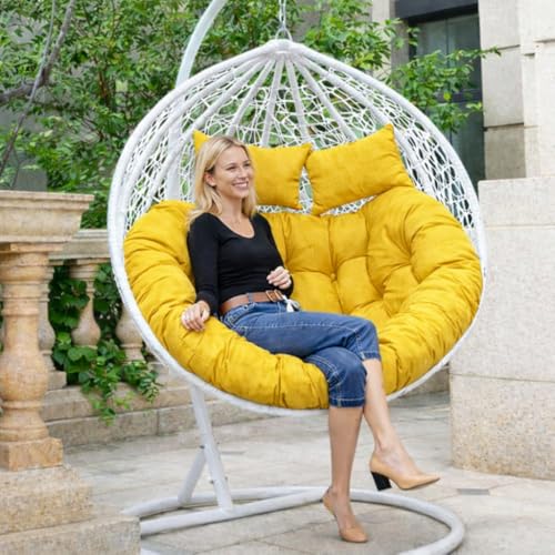 Image of ARMAISH India Double Seater Cushion Set - Polyester Fabric Padded Seat for Hanging Egg /Garden Jhula(Cushion ONLY Yellow)