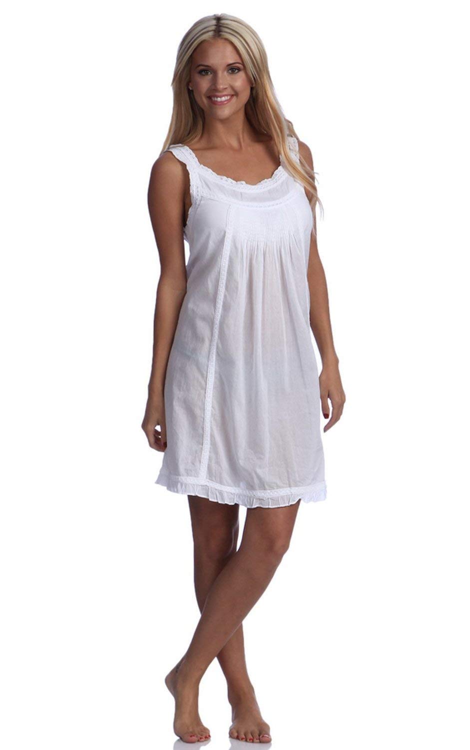 Taleen Handmade Embroidered Eyelet Sleeveless Lady Nightgown, 100% Cotton, Size (x Small/4),White,X-Small / 4
