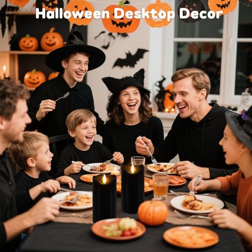 Image of Black Flameless Candles Set of 2, Halloween Candles with Remote & Timer