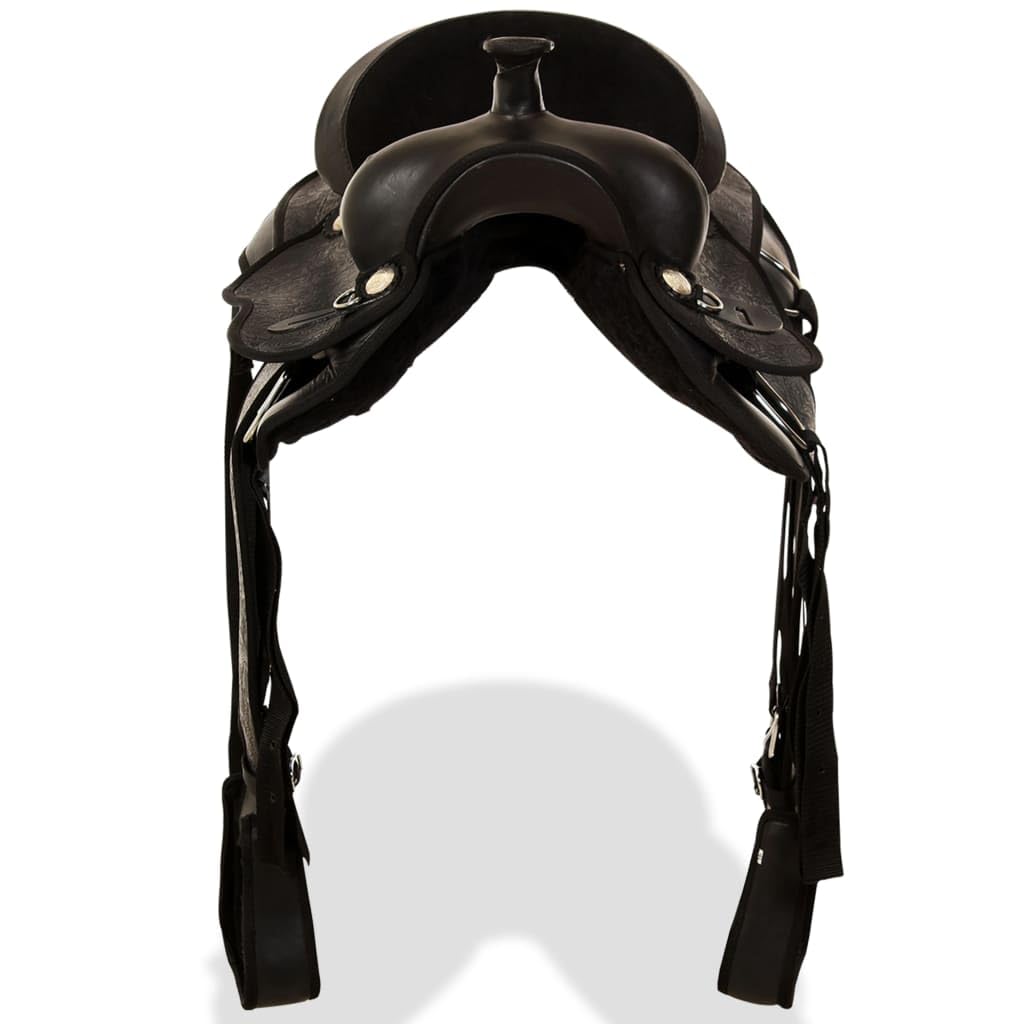 Sillín de piel auténtica de 16 pulgadas, color negro con cabestro, para montar a caballo y jinete, resistente, cómodo, ideal para ocio, senderismo, equitación, torneo