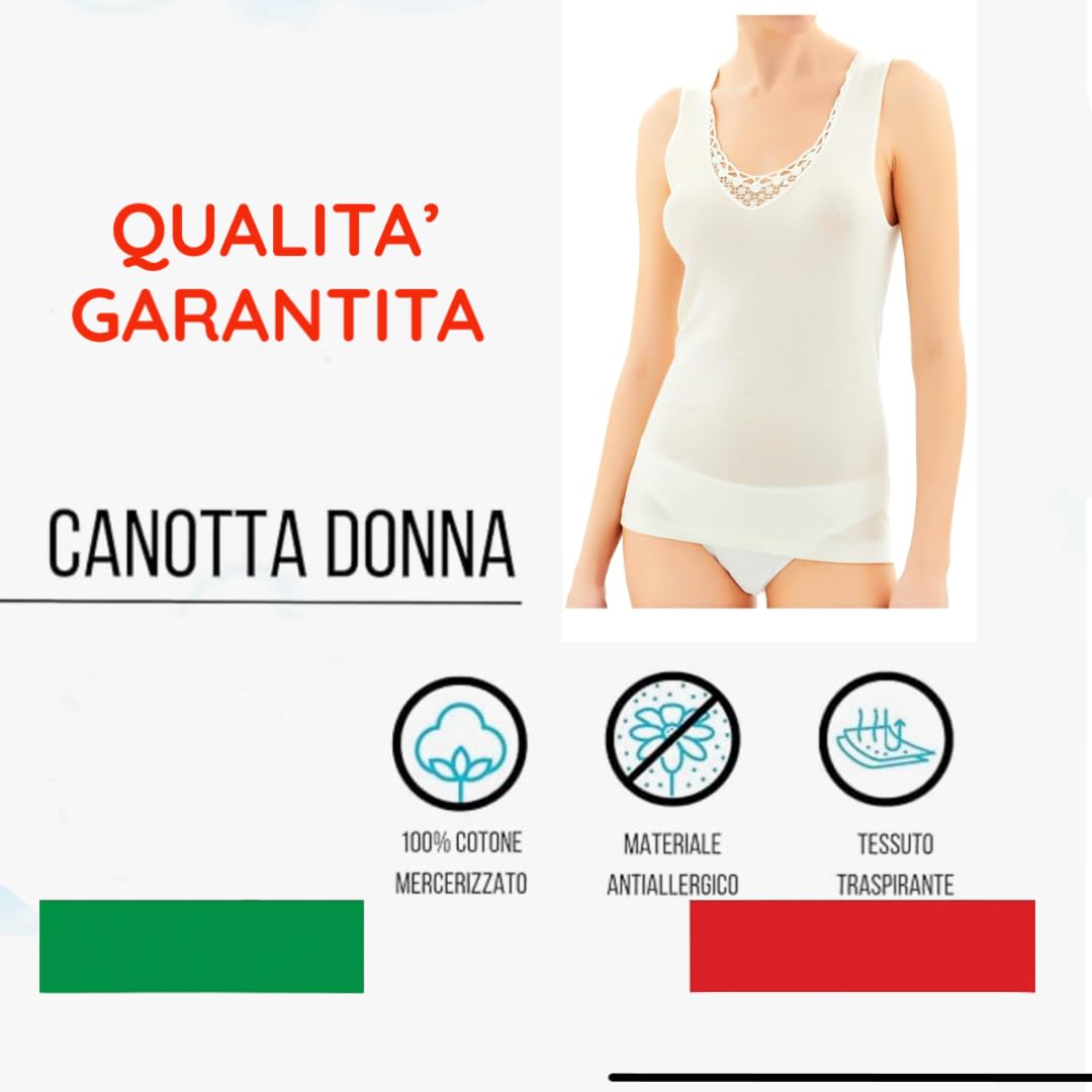 Generico Canotta Intima Donna Lana Cotone 3-5 Pezzi Canottiera Donna Spalla Larga con Pizzo Maglietta Intima Spalla Larga Invernale B24