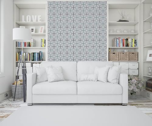 Image of Moroccan Tile Stickers | Waterproof Self Adhesive Peel & Stick Tile Decals for Kitchen Backsplash, Bathroom Wall, Floor, Furniture & Glass (8x8 Inch, Design 27, 36 Pic)