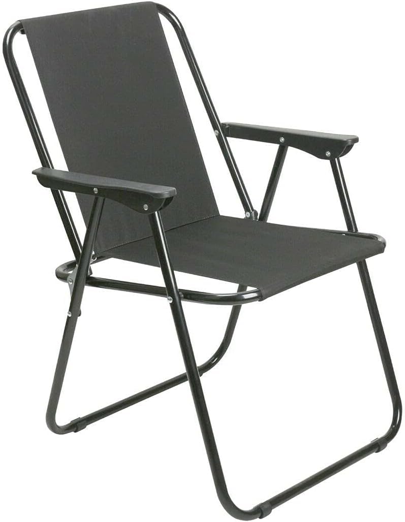 Unibos | Outdoor Deck Chair Garden Patio Folding Camping Picnic Beach BBQ Party Outdoor Black Chair (1 Black Chair)