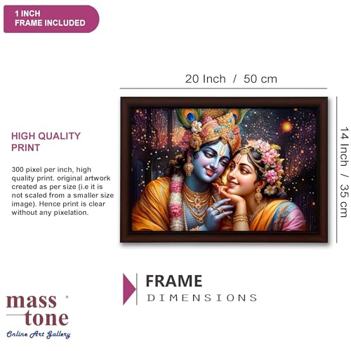 Image of Masstone Radhe Krishna Wall Painting | UV Textured Effect Framed HD Wall Art (50 x 35 cm) | Krishna Radha Photo Frame for Living Room, Bedroom, Pooja Room & Home Decor