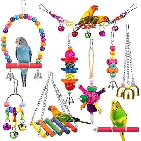 Bird Toys for Conures with Colorful Ladder Hammock Bird Cage Accerious Bird Perch Stand Chewing Toys Hanging Bell for Parrot Parakeet Cockatiel Lovebirds Cover