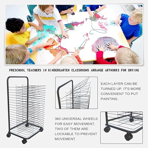 Abtropfgestell mit 25 Drahtregalen – Metallrollhilfe für A3 Kunstwerke, Malerei, Bastelbedarf, Klassenzimmer und Kunststudio (PE B)
