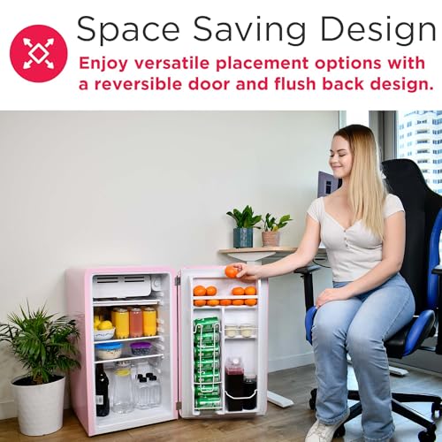 Frigidaire Retro Compact Refrigerator with Chiller, 3.2 cu ft Countertop Fridge, Built-In Bottle Opener, Rounded Corners, Premium, for Office, Bedroom, Dorm Room, Cabin, 18.5D x 20W x 31.5H (Pink) on Fridge.com