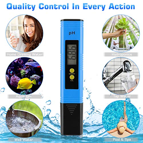Image of PH Meter for Water Hydroponics Digital PH Tester Pen 0.01 High Accuracy Pocket Size with 0-14 PH Measurement Range for Household Drinking, Pool and Aquarium (1, Blue, Normal)