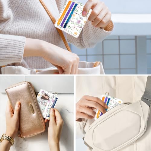Image of Slim Minimalist Front Pocket RFID Blocking Credit Card Holder Small Wallet Cute Card Cases for Women,White Daisy