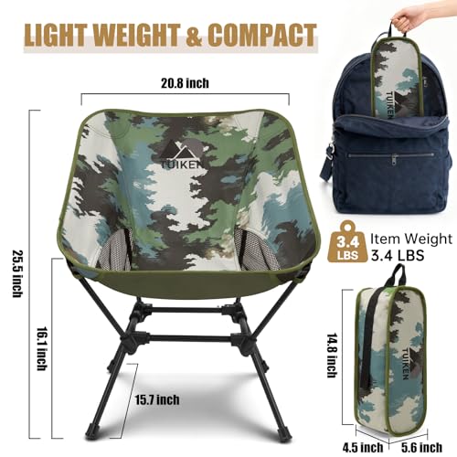 Image of Ultralight Camping Chair Backpacking Chair, Portable Camp Chair with Cup Holder & Storage Bag, Lightweight Compact Folding Chair for Hiking, Travel, Picnic Mountaineering (Camo)