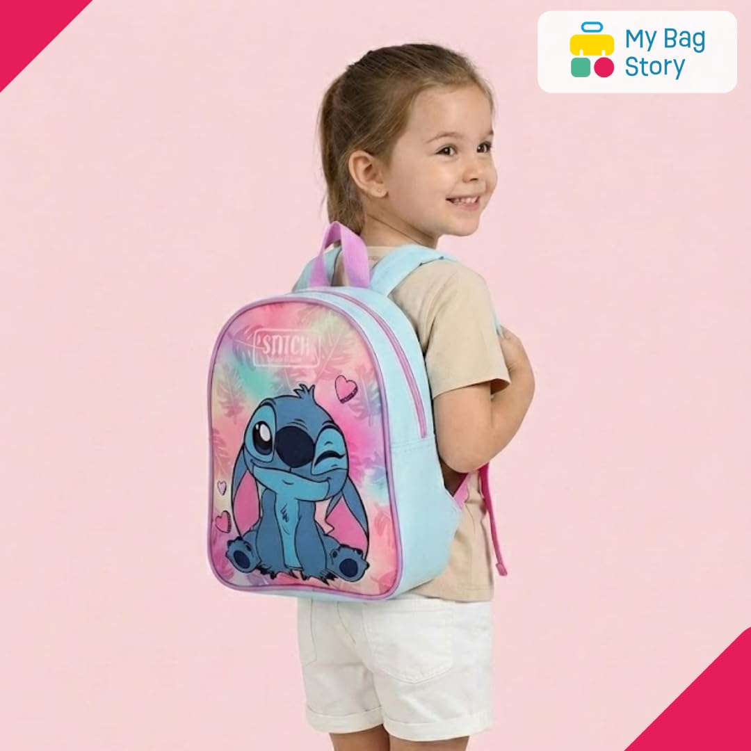 mybagstory | Plecak dla dzieci | Mały tornister szkolny dla przedszkola i szkoły podstawowej od 5 lat | Regulowane ramiączka | Pomysły na prezent | Wymiary 29 x 22 x 9 cm, Stitch - różowy/niebieski