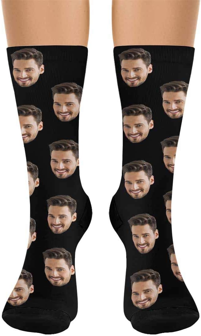 InterestPrint Personalized Face Socks, Custom Picture Photo on Your Own Socks Black, Funny Novelty Socks for Men Dad - Image 2