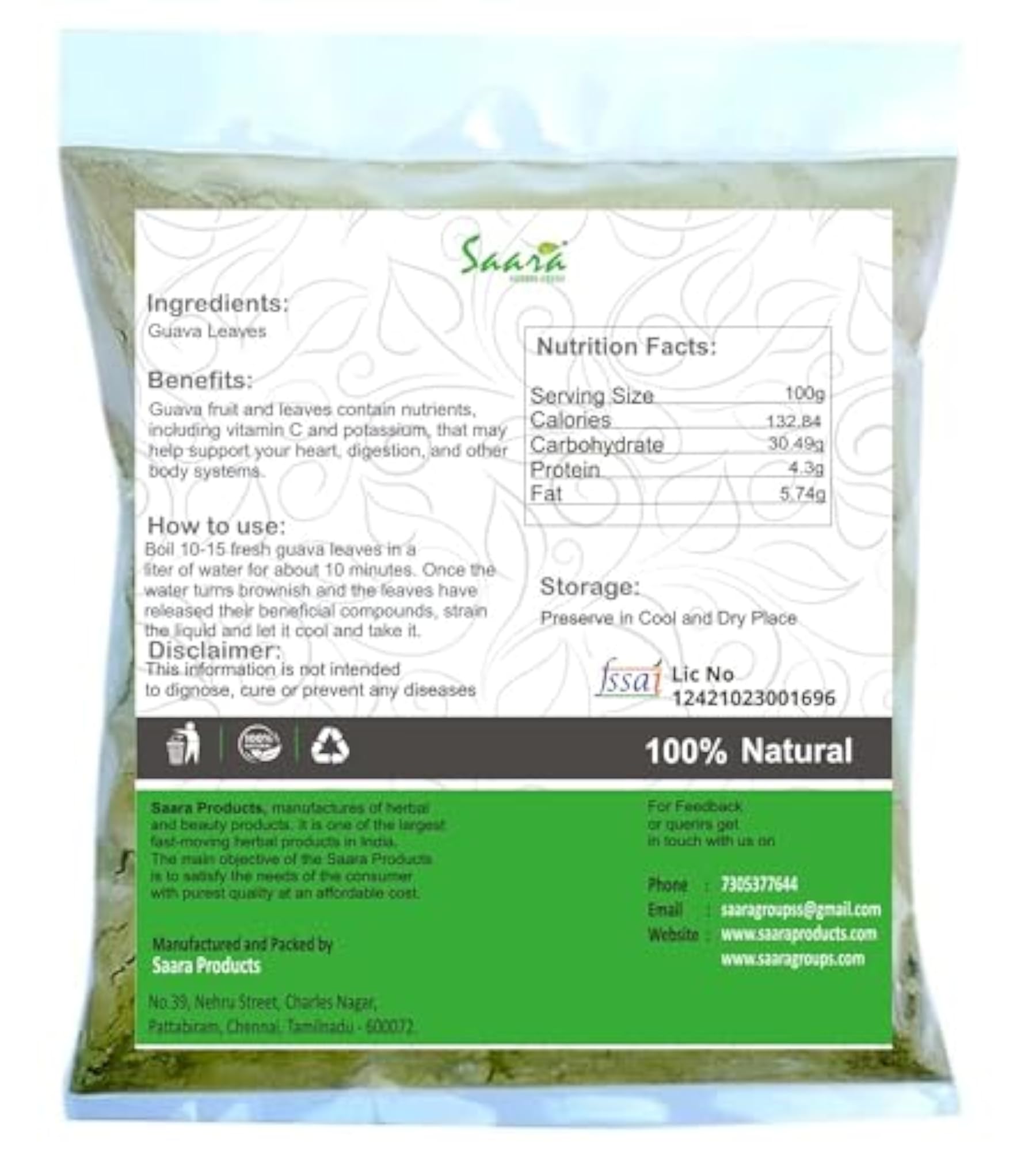Guava Leaves Powder 50g, Herbal Fresh Churna for Wellness