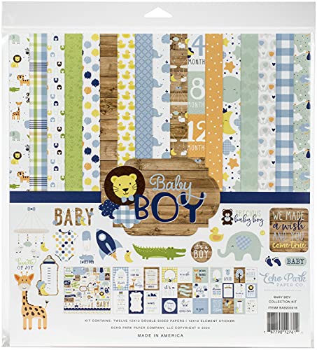 Image of Echo Park Paper Company Baby Boy Collection Kit paper, blue, green, mint, yellow 12-x-12-Inch