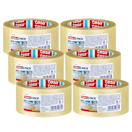 tesapack Ultra Strong im 6er Pack - PVC-Klebebänder für festes Ve...