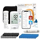 CareSens N Plus Bluetooth Blood Glucose Monitor Kit with 100 Blood Sugar Test Strips, 100 Lancets, 1 Blood Glucose Meter, 1 Lancing Device, Travel Case for Diabetes Testing Kit (Auto-Coding Glucometer kit with 1 Control Solution) for Personal Use