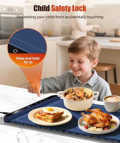 Image of Warming Mat for Food, 36x15 Inch, Dark Blue, Fast Heat, Child Lock