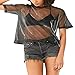 Farktop Music Festival Women's Sexy Metallic Shimmer Mesh Tee Short Sleeve See Through Mesh Blouse Tops Tee Shirt