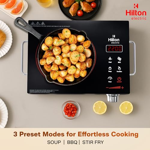 Image of Hilton Electric Premium 2200-watt Radiant Infrared Cooktop|3 Preset Functions | Digital Display | Timer Control | Over Heating Protection | Suitable for all Utensils (1 Year Warranty)