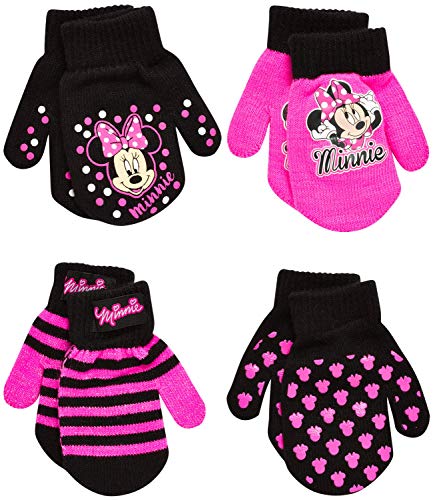 Disney Toddler and Little Girls Minnie Mouse and Vampirina Gloves or Mittens (4 Pack), Size Age 2-4, Minnie Mittens Pink/Black