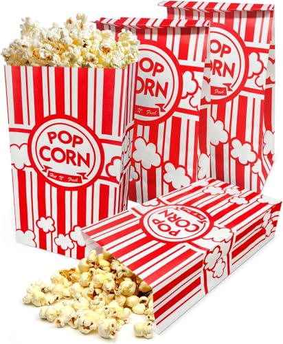 Image of Flat Bottom Popcorn Bags, 2 oz Paper Popcorn Bags for Family Movie Night Baseball Themed Carnival Christmas Birthday Party (200Pcs)