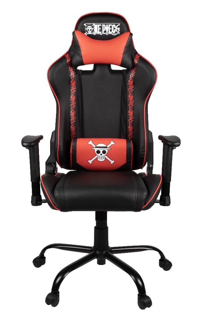 Konix Sedia da ufficio da gioco One Piece - Inclinazione del sedile di 150° - Pelle PU liscia - Nero e rosso