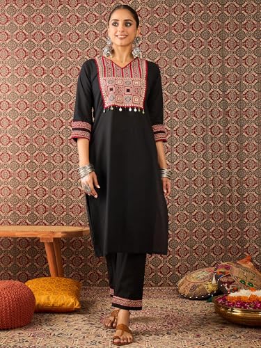 Image of INDO ERA Women's Straight Pure Cotton Floral Self Design Kurta & Pant With Dupatta Set | Kurta Sets For Woman