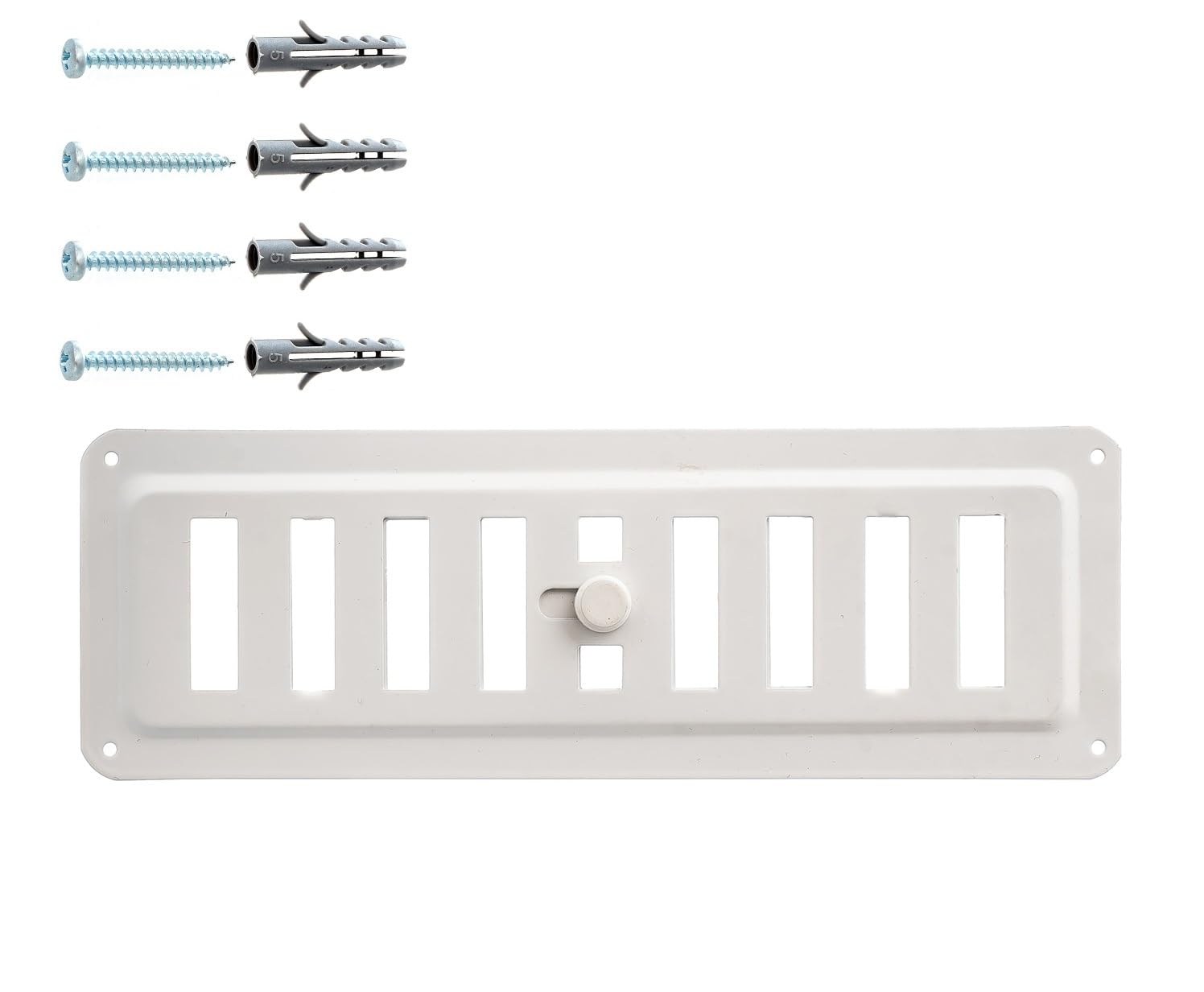 Demlou White - Ral 9016 Adjustable Metal Ventilation Grille 23X7.5 Cm – Rectangular Galvanized Steel Powder Coated, Open-Close Airflow Control For Walls Ceilings Fireplaces Stoves – White Ral9016.