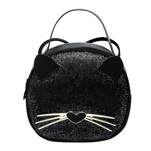 Small Crossbody Purses for Teen Girls,Cute Cat Purse with PU Leather Shoulder Bags(Black)