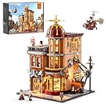 FUNWHOLE Steampunk Flying Club Lighting Building-Bricks Set - 1871 Pcs Modular Building Blocks Display Collectible Set for Adults