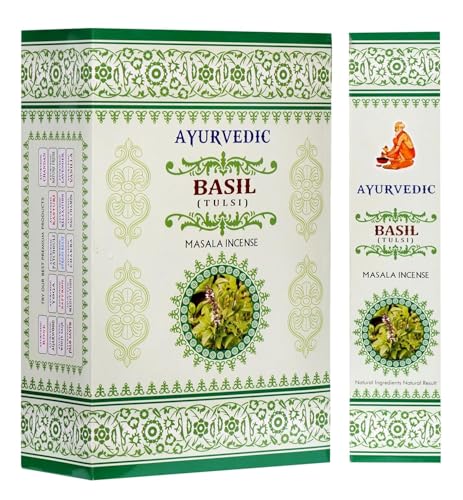 Incienso ayurvédico de albahaca Masala – 12 x 15 Varillas |...