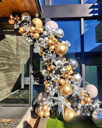 Image of Gold Balloons Different Size 18 12 10 5in Chrome Metallic Gold Balloon Garland Arch Kit Glue Point Curlling Ribbon Strip Tying Tool For Birthday Baby Shower Wedding Graduation Party Decoration