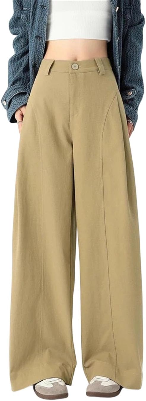 Women's Casual High-Waisted Button-Front Wide-Leg Pants