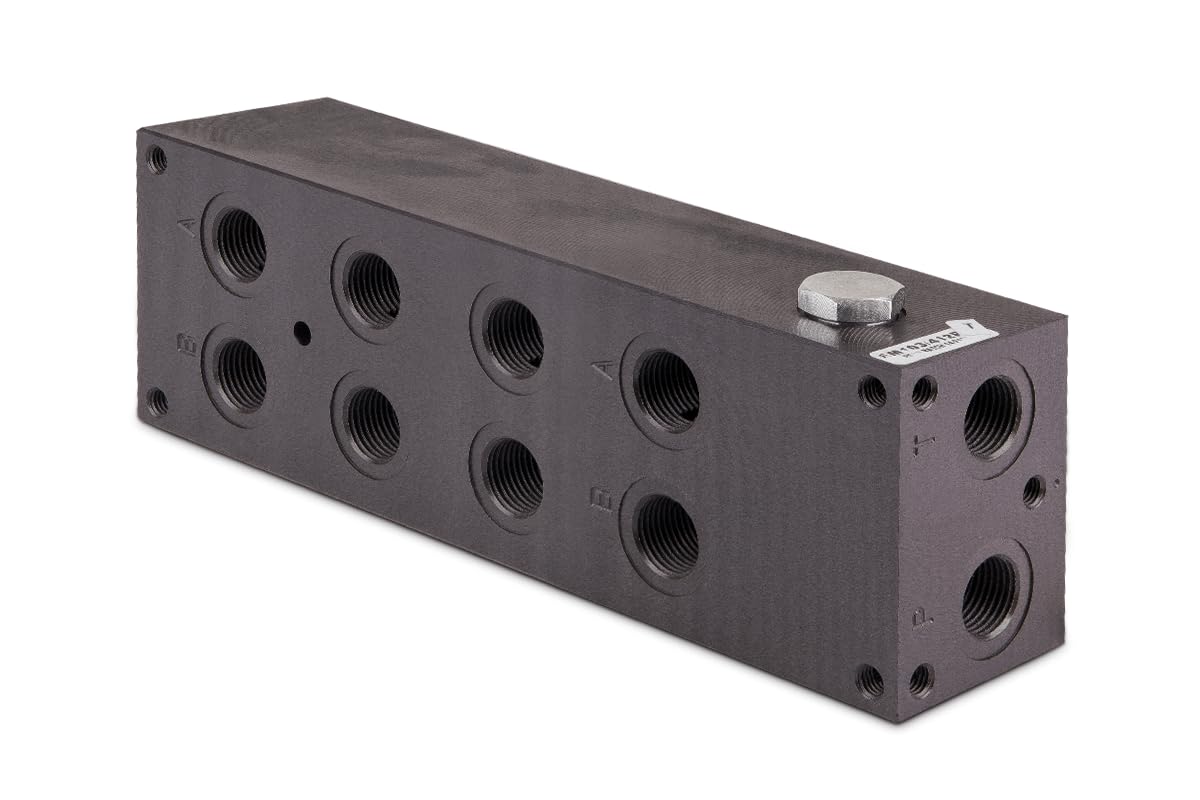 Hydraulik Ventilblock NG6 EM 103/4 12 PT (A,B unten P,T vorne und hinten; Anschlüsse M+RV Stopfen) 4-Sektionen | Hydraulik-Anschlussblock