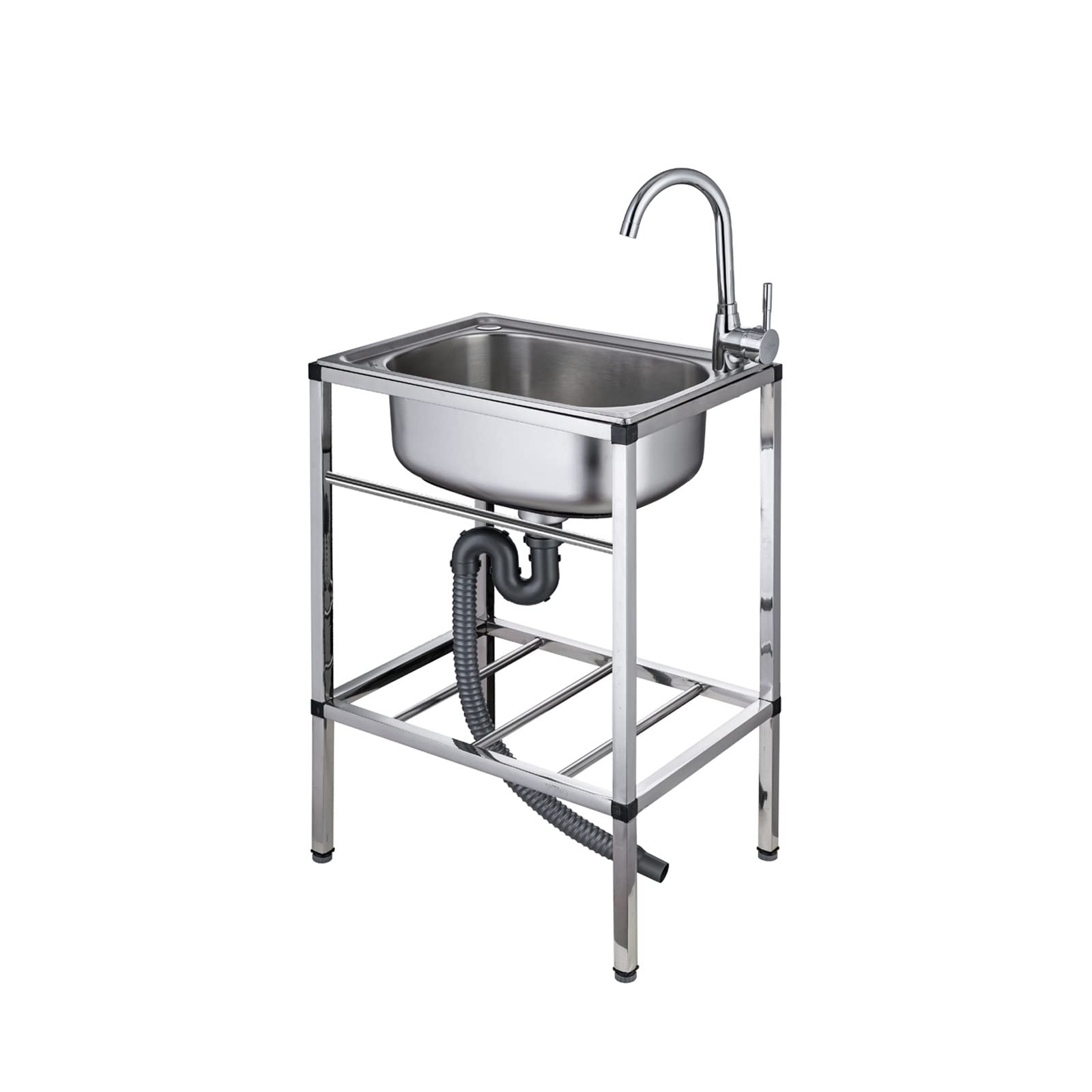 YADZISW Stainless Steel Commercial Kitchen Sink Outdoor Garage Utility Basin Indoor Laundry with Faucet & Draining Board Storage Shelves for Room Closet