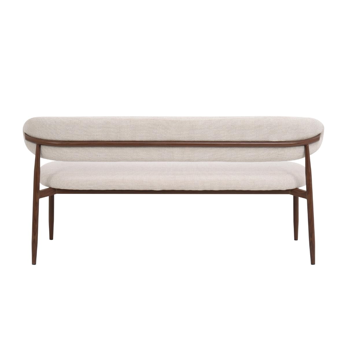 Giga Meubel Esszimmerbank Alexia 160 cm | Beige/Walnuss Design | Bequeme Stoffbank mit Rückenlehne & Metallgestell | Mid Century Bank für Esszimmer & Küche | 300 kg Tragkraft