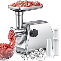 AIRMSEN Tritacarne Elettrico Professionale 2 Lame Acciaio Inox 3 Griglie & Accessori Salsicce Kubbe Motore Silenzioso Pulizia Facile Ideale per Casa