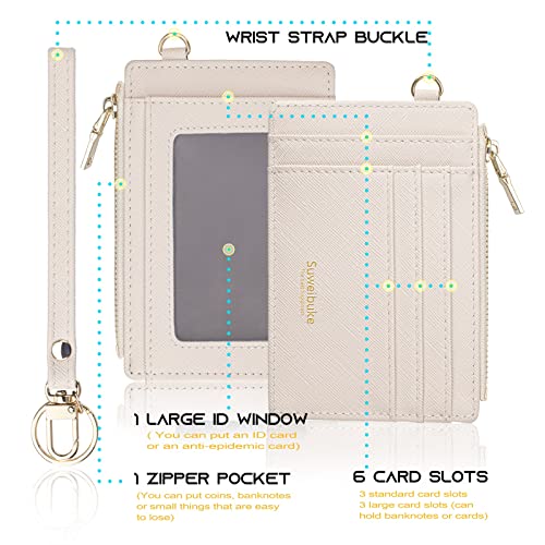 Wikavanli Women Slim Rfid Blocking Credit Card Case Holder Wristlet Zip Id Case Wallet Small Compact Leather Wallet Coin Purse With Keychain (Beige) #TOP4