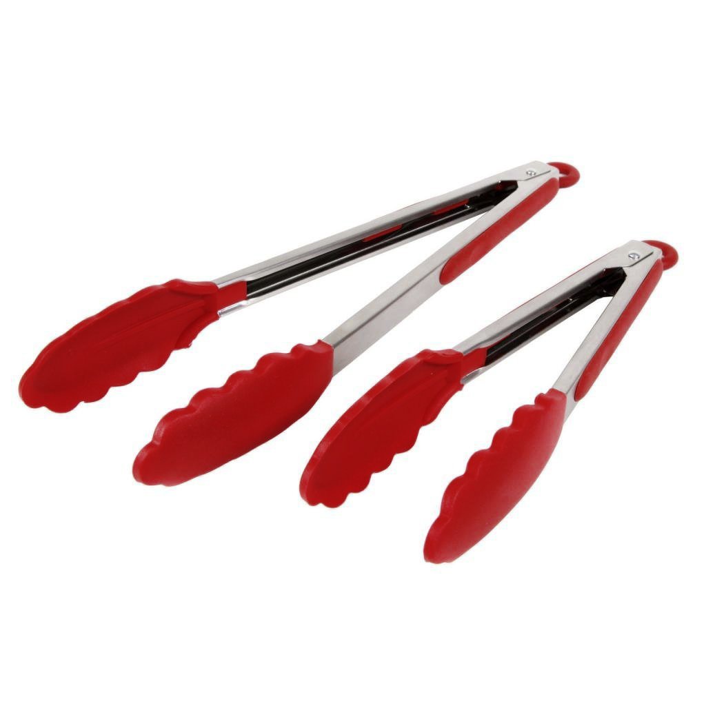 Premium Silicone Tongs 2 Pack (9-Inch & 12-Inch)(Red)