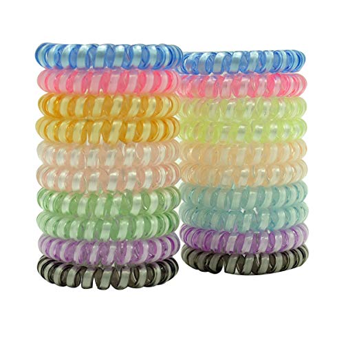 Hair cords,Spiral Hair Ties, Coil Hair Ties, Phone Cord Hair Ties, 20 Color Laser Spiral Hair Ties No Crease for Women Girl (Laser 20PCS)