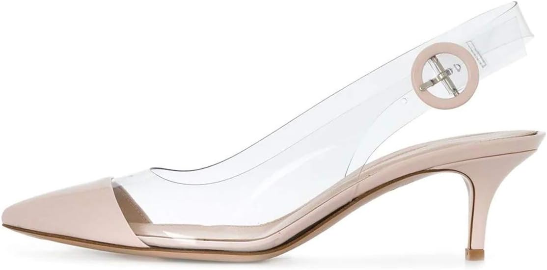 XYD Women Transparent Slingback Mid Kitten Heels Pumps Pointed Toe PVC Dress Sandals Clear Shoes with Buckle - Image 2