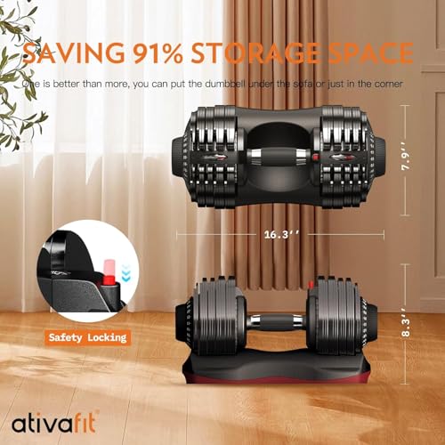 Image of ATIVAFIT Adjustable Dumbbell Set of 2, 5-88LB Quick Dial Free Weights with Double Safety Lock, Anti-Slip Steel Handle & Storage Box, Space Saving Home Gym Equipment for Full Body Strength Training, Suitable for Home Fitness Users