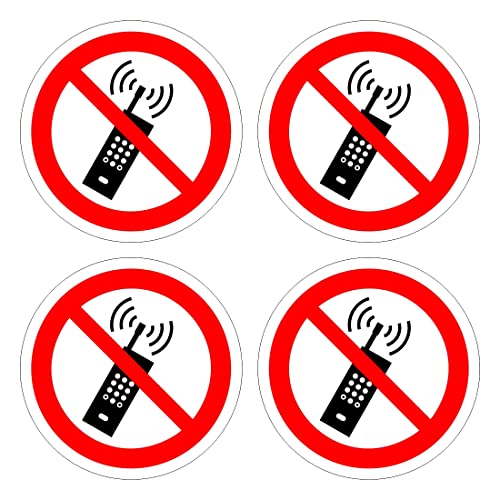 No Mobile Phones Sign, Self-Adhesive Vinyl Stickers, 100mm Diameter, Pack of (4)