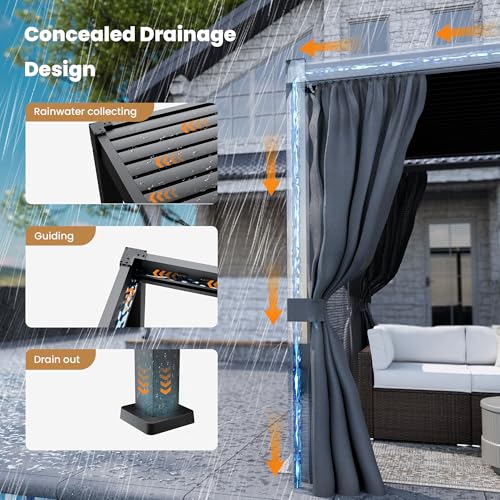COSIEST 10'X20' Aluminum Louvered Pergola, All-Weather Adjustable Roof with Mosquito-Proof & UV Protection Netting Privacy Curtains for Deck, Backyard, Garden Outdoor Living Space (Black) - Image 5