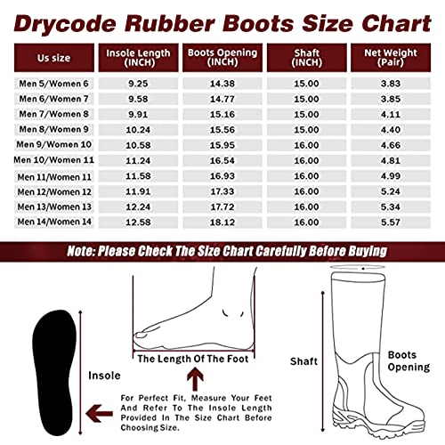 Drycode Rubber Boots For Men And Women, Waterproof Durable 6Mm Warm Rubber Neoprene Boots, Rain Boot Outdoor Boots, Size 5-14 #TOP4