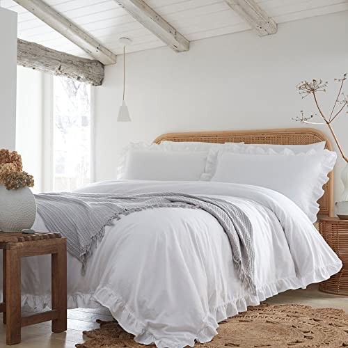 Appletree Loft - Cassia Frill - Ensemble de housse de couette 100 % coton - Taille de lit simple en blanc