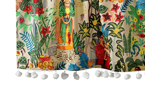 Image of Ravaiyaa - Attitude is everything Hand Printed Half Window Kitchen Curtain 100% Cotton Short Drapery Valance 40 X 18 Inch (Beige Floralsemi Sheer, Rod Pocket)