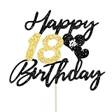 Gleevio Tortendeko 18 Geburtstag Junge Mädchen,Happy 18th Birthday Kuchen Deko,Cake Topper 18 Geburstag Deko, Alles Gute zum Geburtstag 18 Jahre Tortendeko,2007 Kuchen Topper Weite 16cm Schwarz Gold