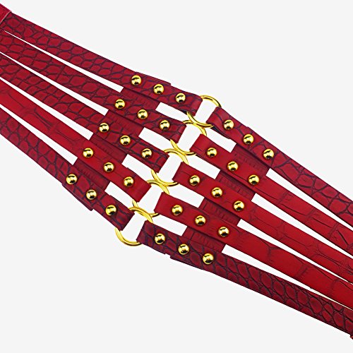 Fashion Women's PU Leather Wide Waist Belt Hollow Out Rivets Stretch Cinch Waistband4